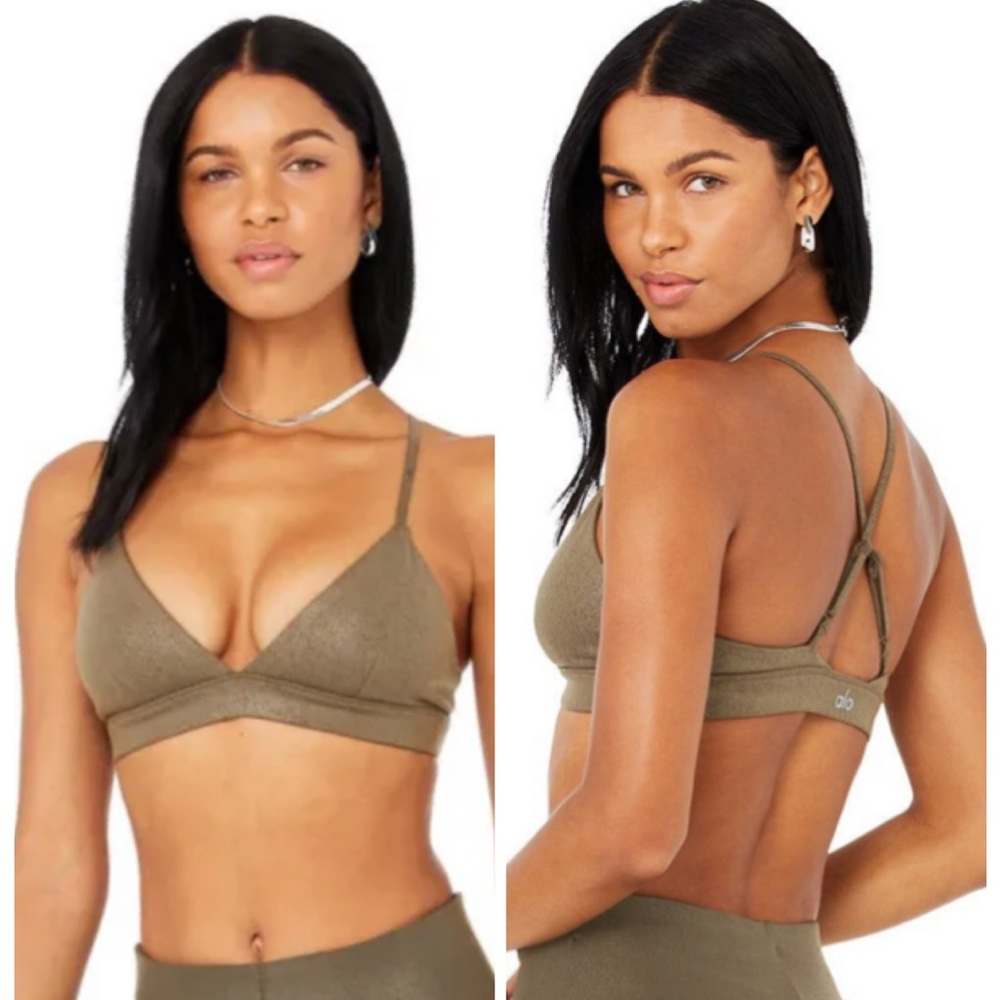 ALO Yoga Faux Leather Airbrush Splendor Bra Hot Cocoa Taupe S